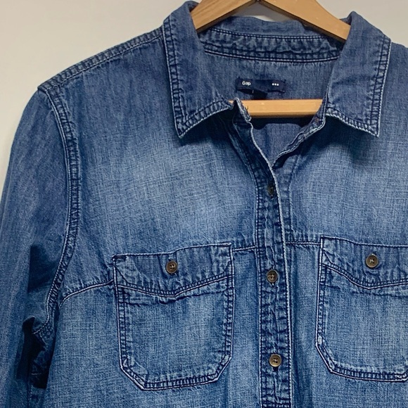 GAP Factory Blue Denim Button Down Shirt - Picture 3 of 10